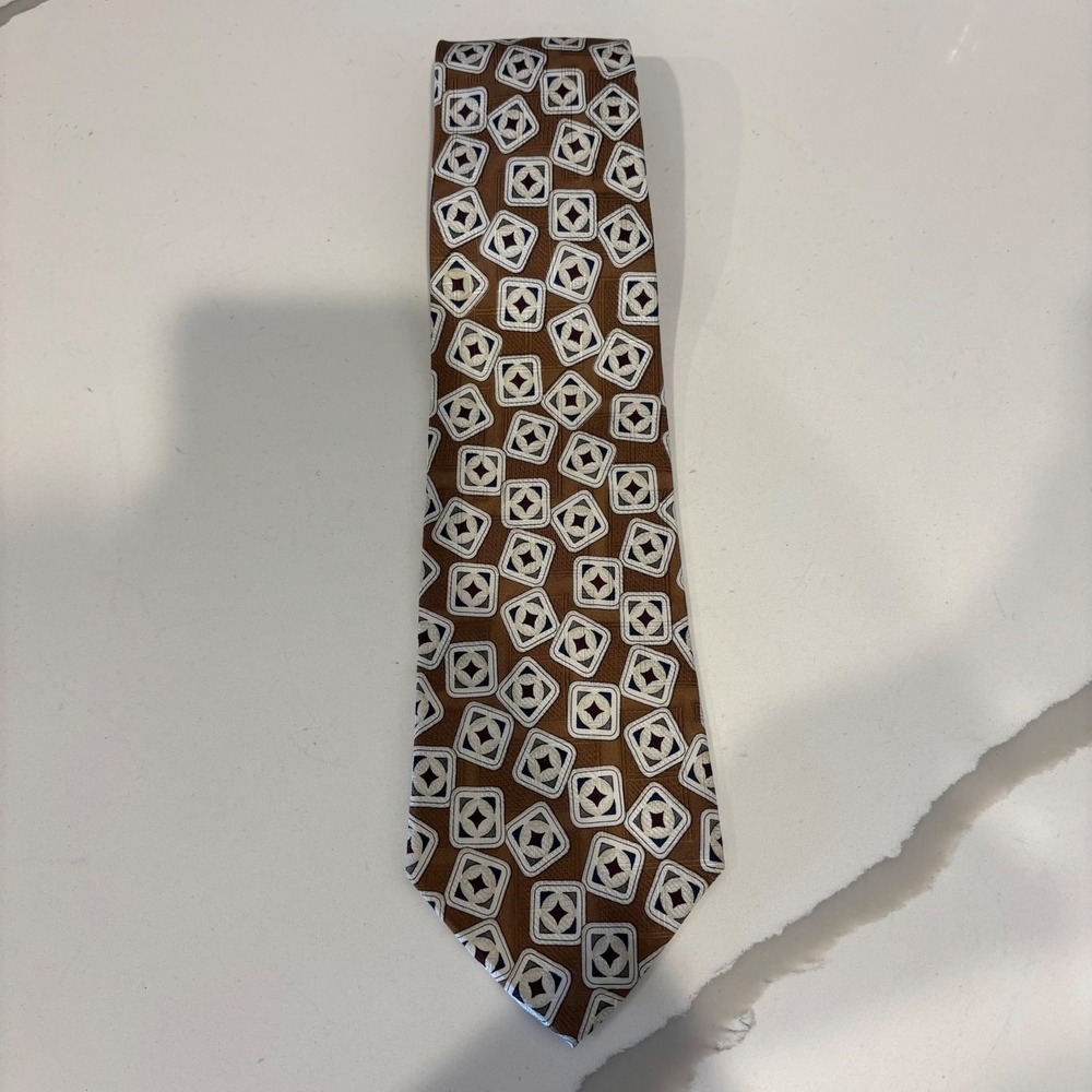 Nordstrom Mens Silk Tie Brown Geometric Medallion Made in Italy Necktie